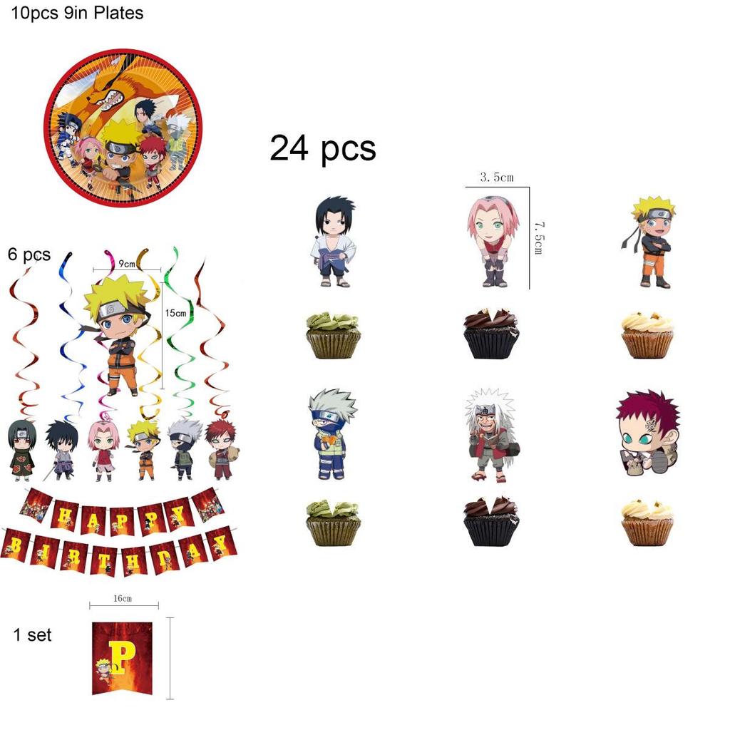 Vibrant Naruto Ninja Theme Birthday Party Supplies Including Banners And Cake Toppers