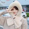 Thickening Beanie Hat Scarf Windproof Neck Warmer Winter Scarf Set Hooded  for Women
