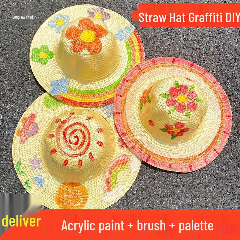 Kinderset zum Bemalen von Strohhüten zum Selbermachen: Kreative Dekoration im französischen Stil für den Kindergarten