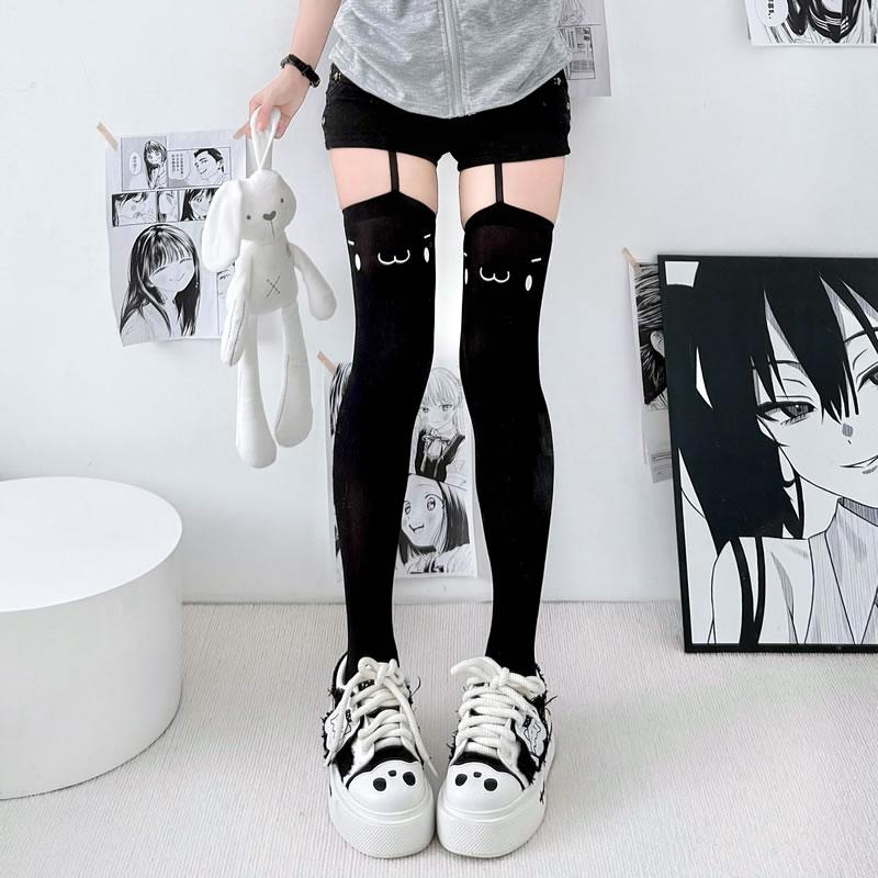 Kobiety Podwiązki Szerokopasmowe Aksamitne Rajstopy Lolita Cienkie Podkolanówki do Uda z Podwiązkami Y2K Styl Kolegialny JK Podkolanówki