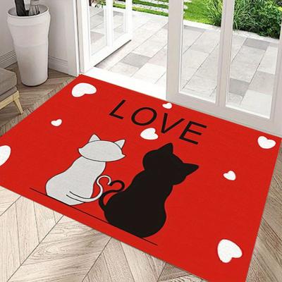 1PC Love Cat Pattern Entrance Door Mat, Dustproof Carpet, Bedroom, Living Room, Bathroom Floor Mat, Home Decoration
