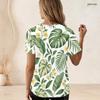 Women Plus Size U Neck Short Sleeve Tropical Leaf Printed White Curved Hem T Shirt