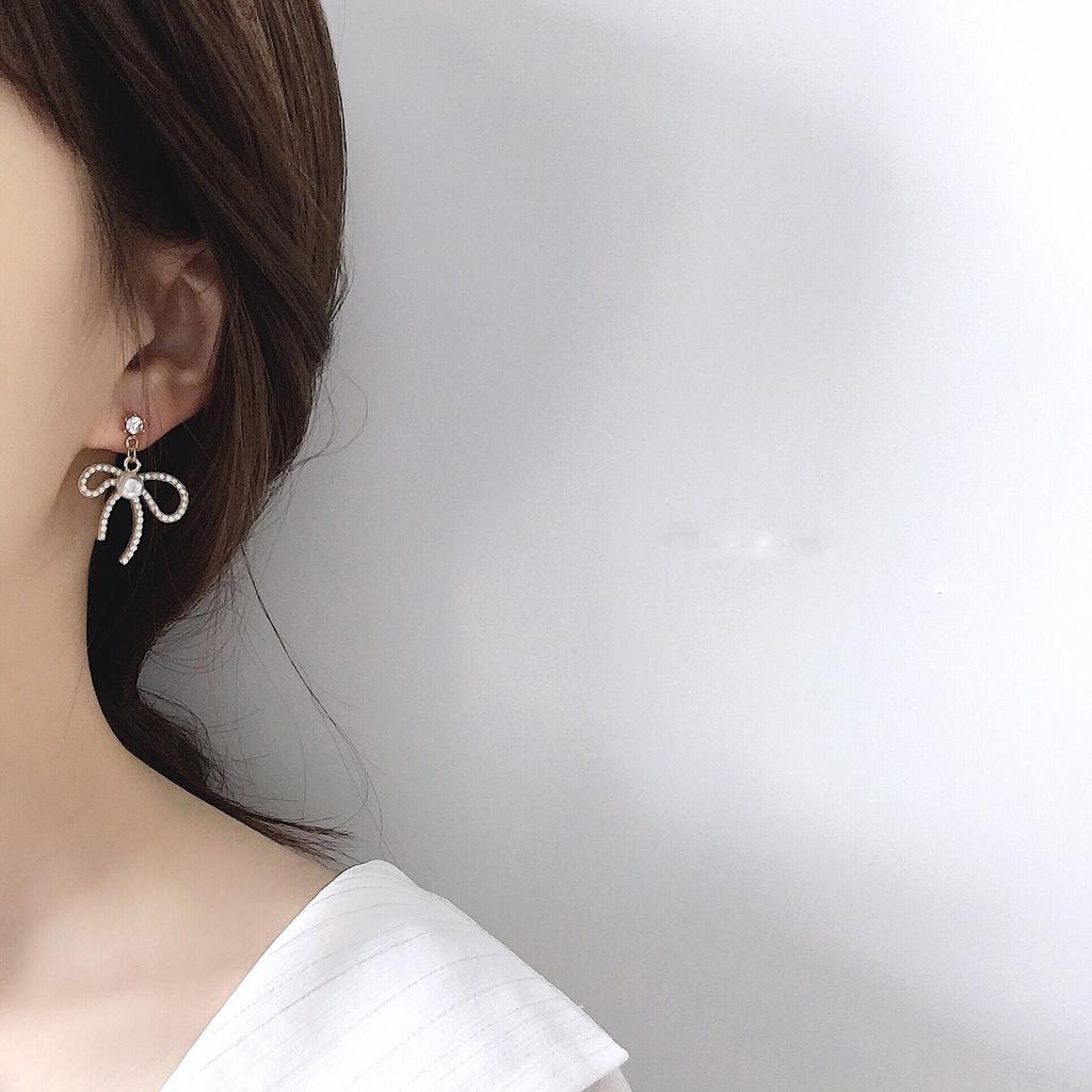 Brincos de laço Dongdaemun Coreia brincos de borla longa feminina brincos de tarraxa com pérola incrustada brincos femininos