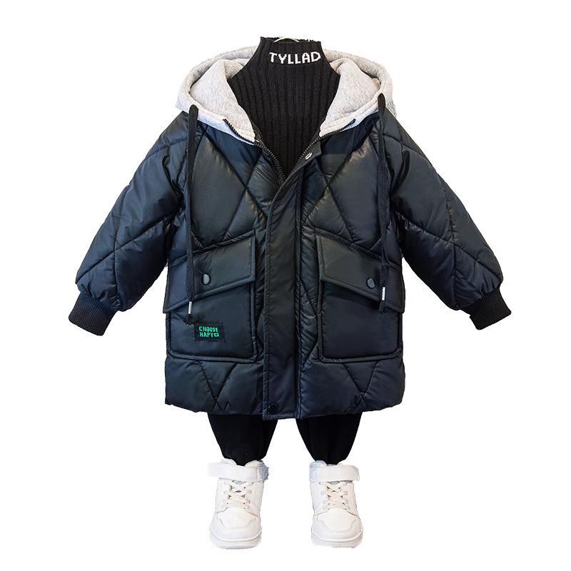 Boys' Down Jacket Medium and Large Children's Thickened Cotton-Padded Clothes Baby Mid-Length Cotton-Padded Jacket