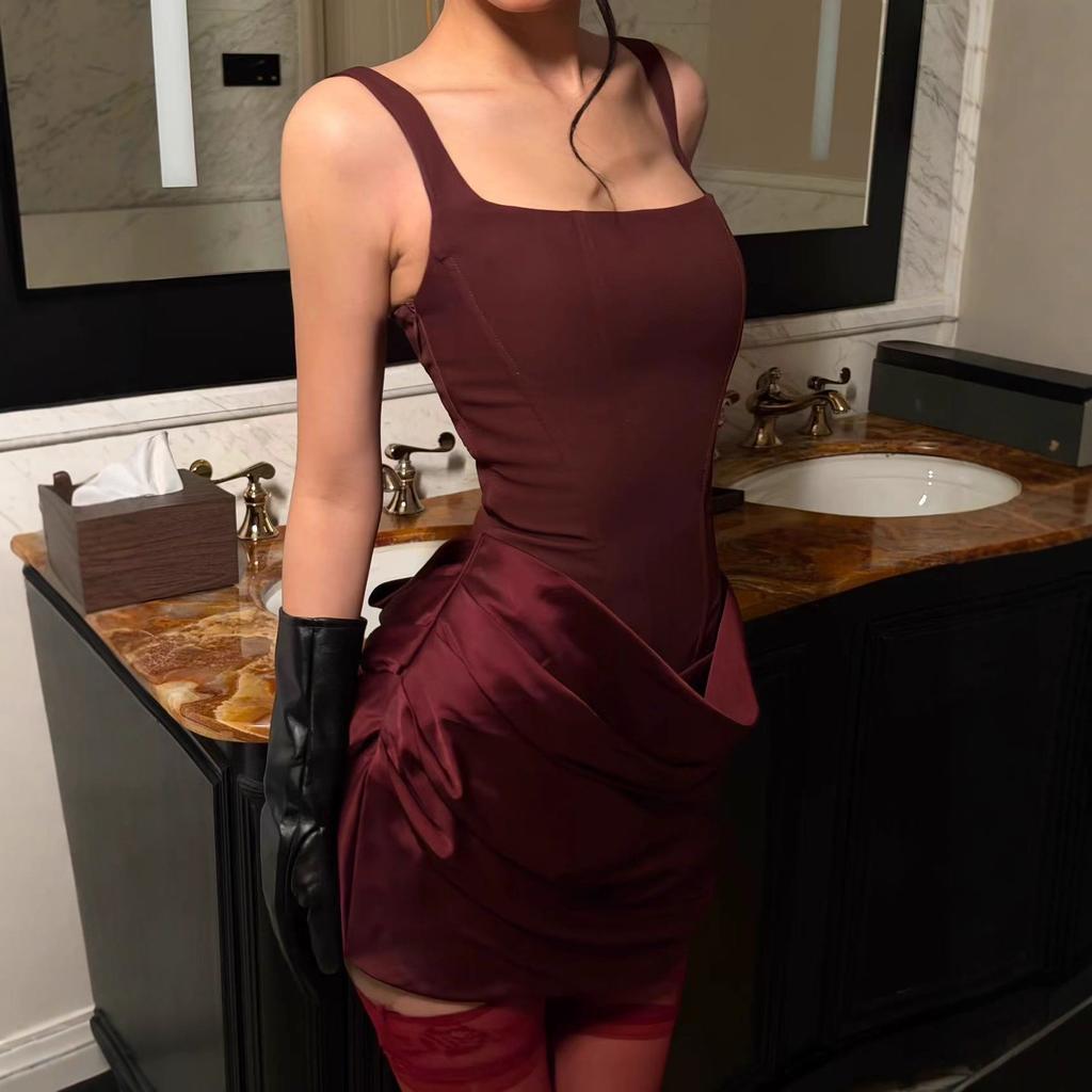 European and American sexy babes fishbone straps suspender dress temperament socialite waist dress dress