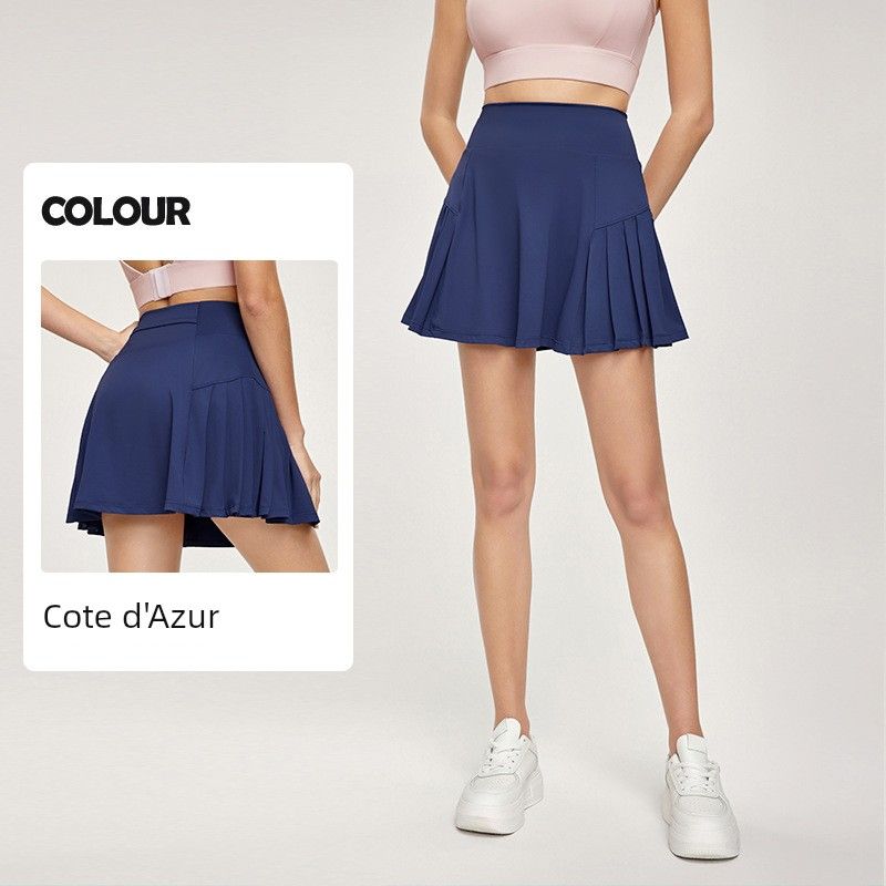 Foreign Trade New Cool Feeling Sports Short Dress Anti-exposure Fake Two-Piece Badminton Pocket Tennis Skirt Slimming Yoga Skirt