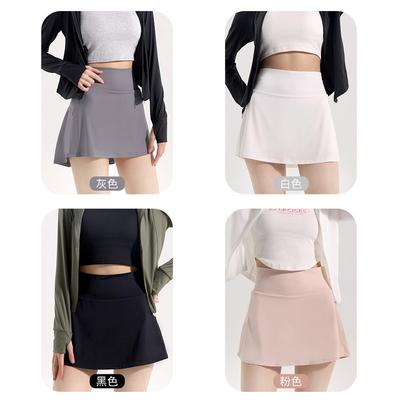 High-Elastic Ice Silk Tennis Skirt Women Pleated Sport Short With Pocket Quick-Dry Yoga Running Skort