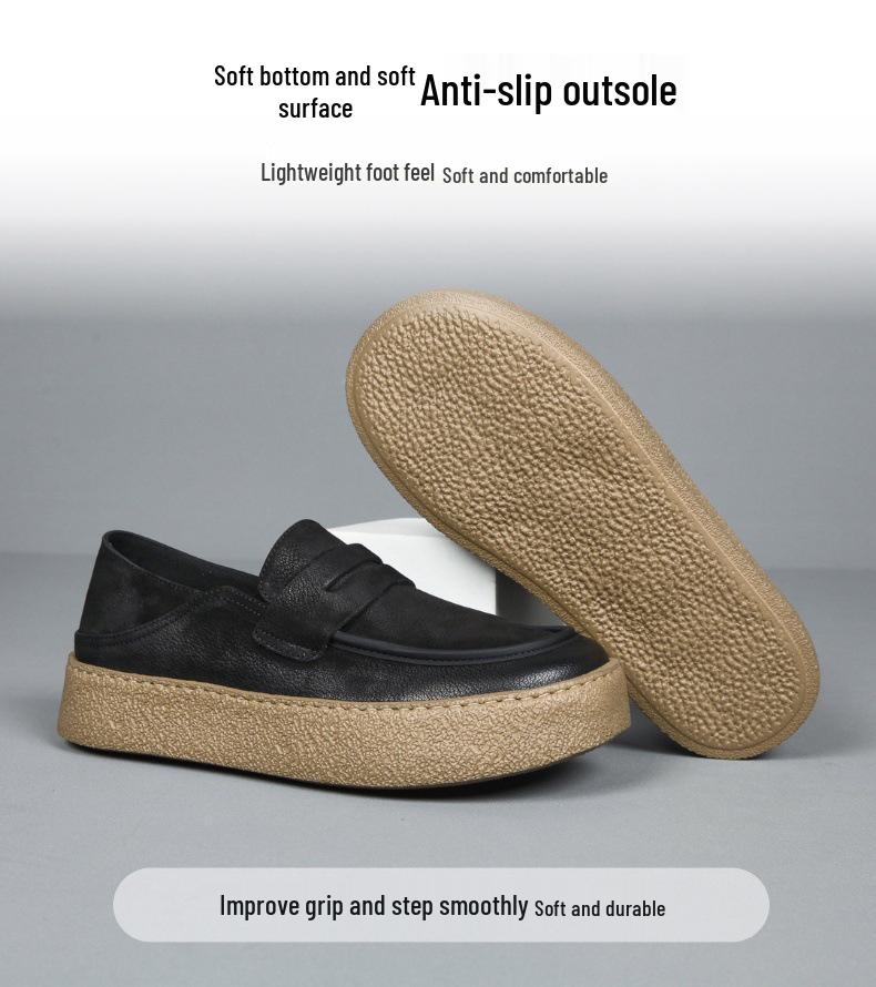 Męskie mokasyny wsuwane ze skóry naturalnej w stylu europejskim 2025 - Skóra bydlęca licowa, Gruba i miękka podeszwa