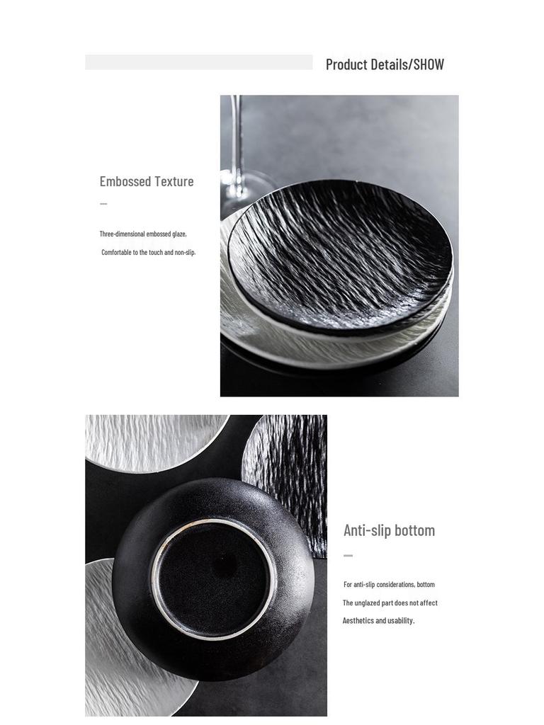 Japanese Rock Pattern Ceramic Dinner Plate – High-End Steak & Salad Dish