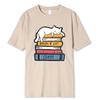 White Cat Sleeping On A Pile Of Books Print Clothing Men High Quality T-Shirt Summer Cotton T-Shirts Hip Hop Street Loose Tops