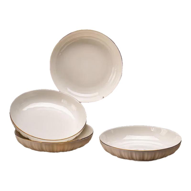 Camellia Gold Rim Ceramic Dinner Plates, 8-Inch (4-Pack)