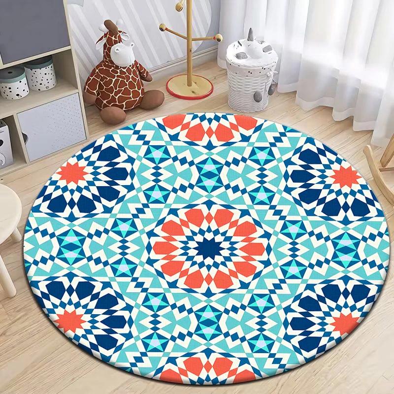 Moroccan Style Printed Round Carpet for Living Room Area Rugs Camping Picnic Mats Anti-Slip Rug Yoga Mat Doormat Floor Mat