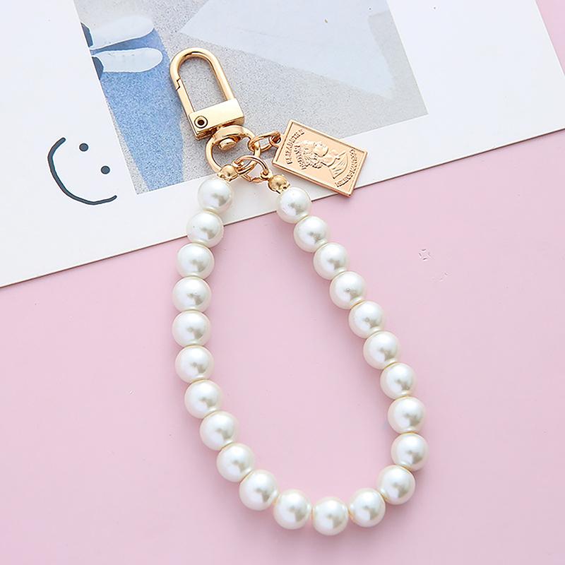Retro Pearl Keychain Alloy Alphabet Keychain Cute Phone Chain Ornament
