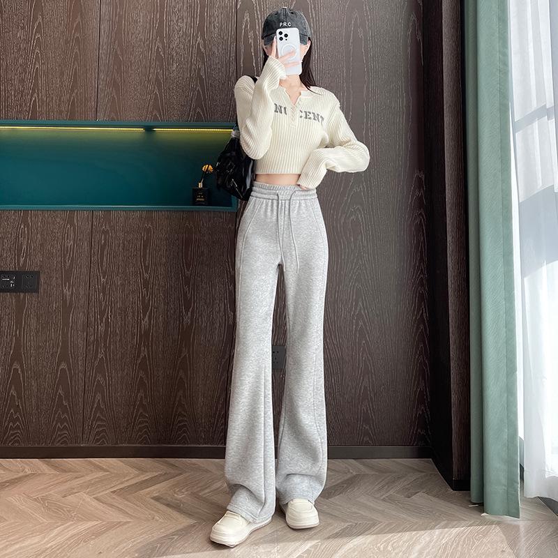 Women's High-Waisted Micro-Flare Sweatpants - Autumn/Winter Casual Draped Style