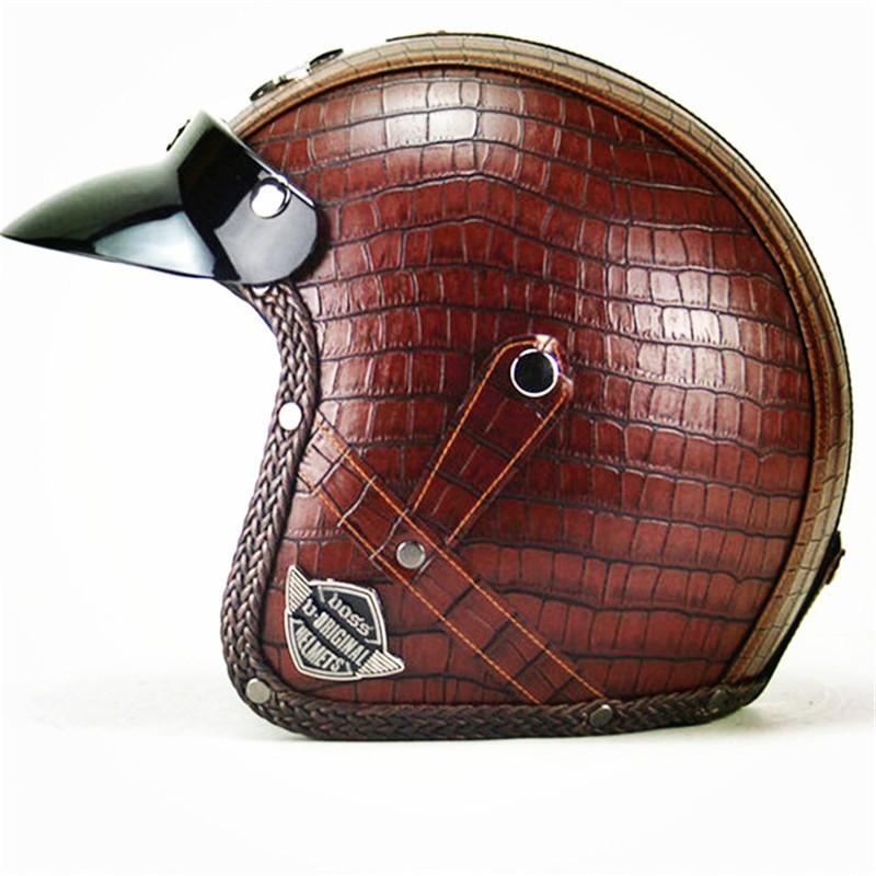 PU Leather Half Face Helmet Retro Style DOT Approved Motorcycle E-Bike Men Women