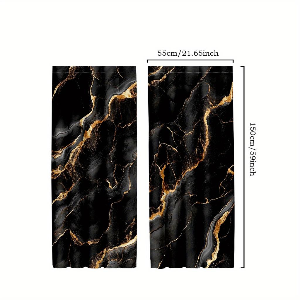 2pcs Black & Gold Marble Curtains – Flowing Gold Pattern for Elegant Home Decor