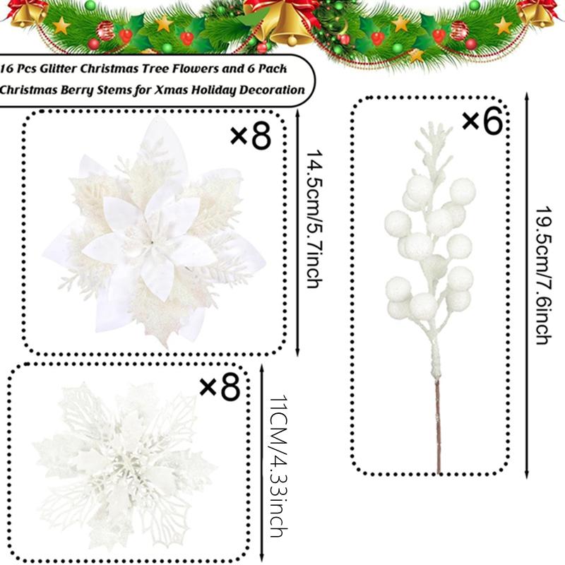 

22Pcs Christmas Decoration Artificial Flowers Berry Bouquet Christmas Tree Ornament Home Decor New Year Navidad Gift Accessories білий