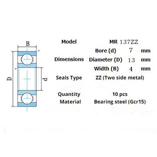MR137ZZ Miniature Bearing 10Pieces 7*13*4(mm)