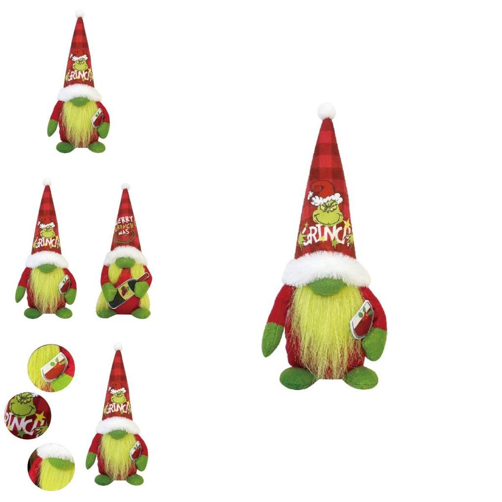 Festive Green Furry Monster Plush Santa Claus Doll Decoration For Christmas American Style