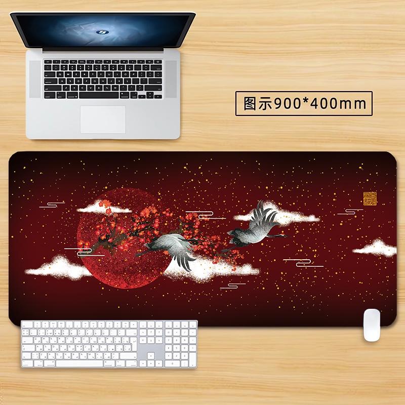 Zen Japanese Landscape Desk Mat with Birds and Mountains Gaming Mouse Pad