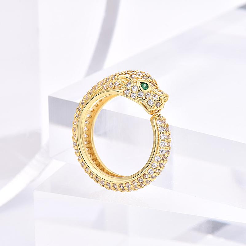 Leopard Head Full Diamond Open Ring Luxury Statement Finger Ring Couple Fashion Versatile Women s Jewelry opening adjustable золотой