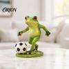 Cute Frog with Football Player Statue, Garden Whimsical Stable Resin Figurine for Outdoor Indoor Table Decor