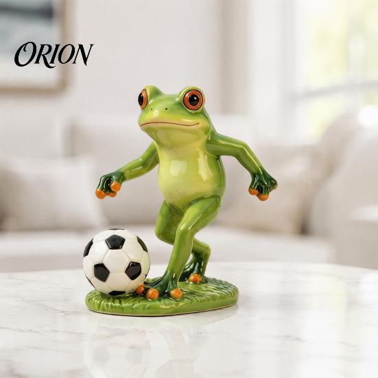 Cute Frog with Football Player Statue, Garden Whimsical Stable Resin Figurine for Outdoor Indoor Table Decor