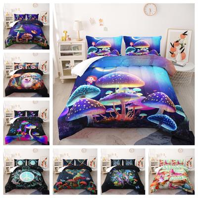 Dreamy Colorful Mushroom Bedding Set Print Polyester Duvet Cover Single Twin Queen King Size for Home Decoration Birthday Gift