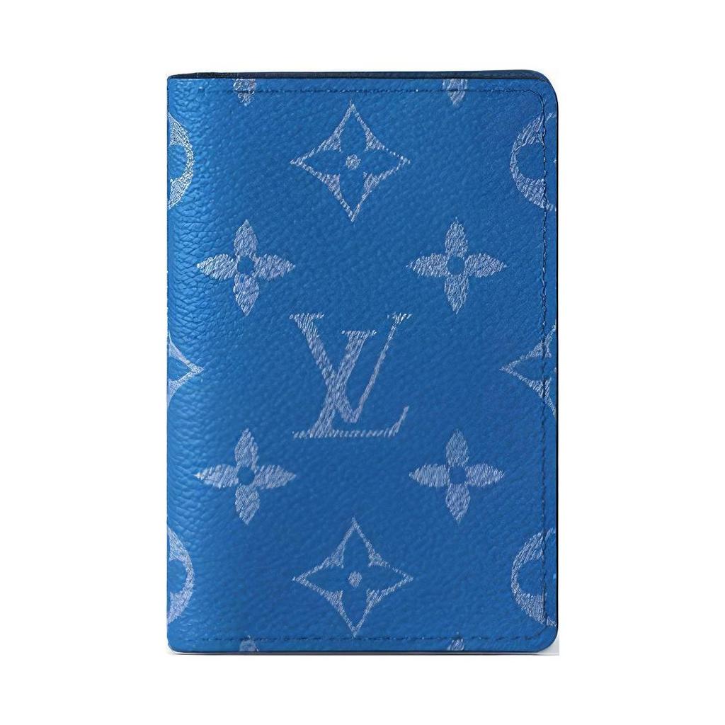 Louis Vuitton Pocket Organizer Monogram Flap Closure Leather Wallet Men Wallet Blue M83095