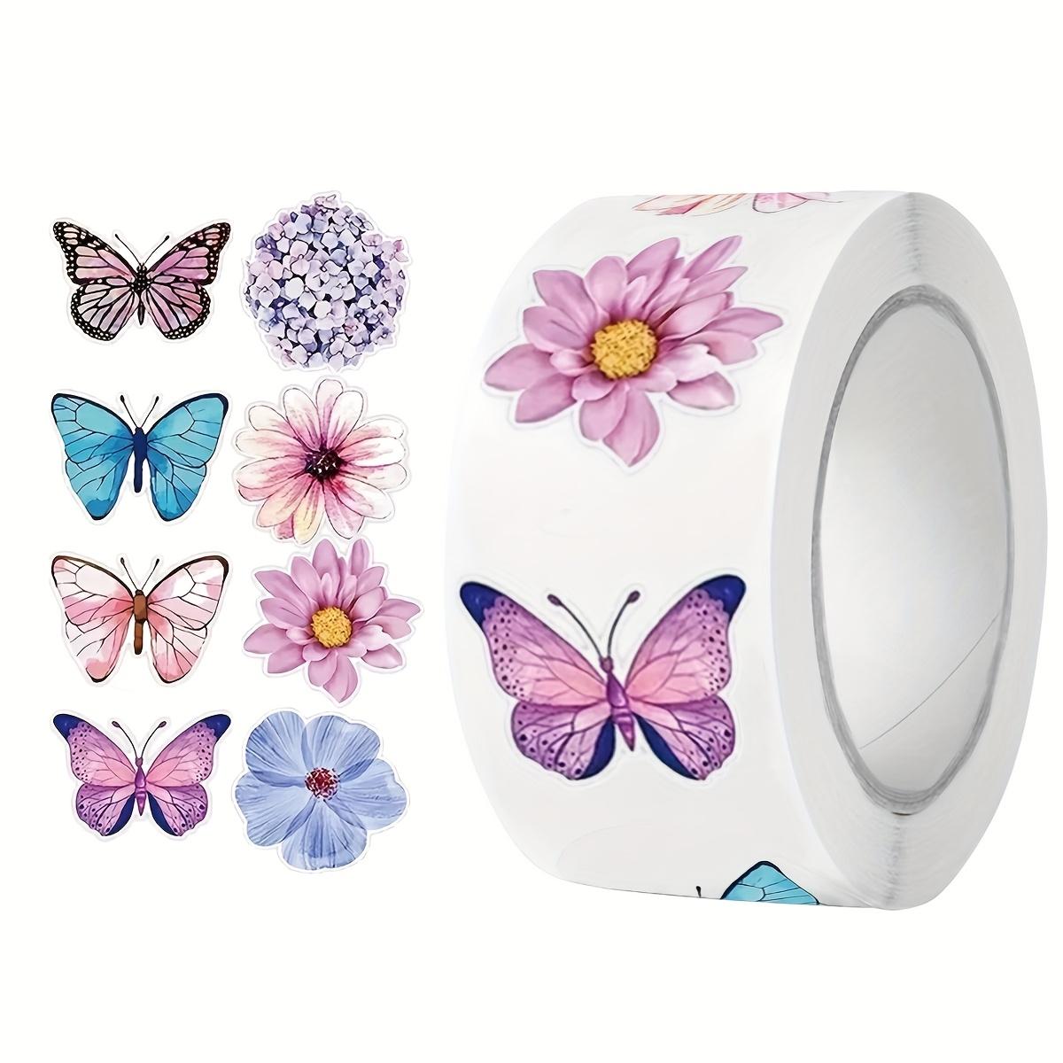 

Waterproof Self-Adhesive Stickers 500 Butterfly and Floral Designs per Roll Matte Finish, Ideal for Gift Boxes and DIY Crafts