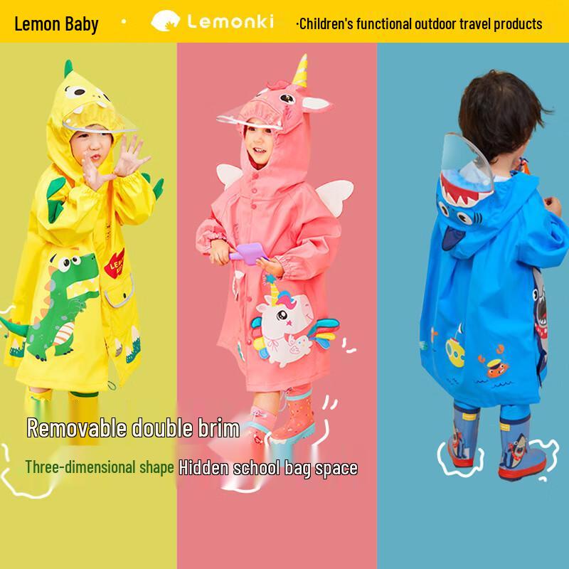Lemon Baby Kids 3D Cartoon Rain Poncho with Backpack Slot S