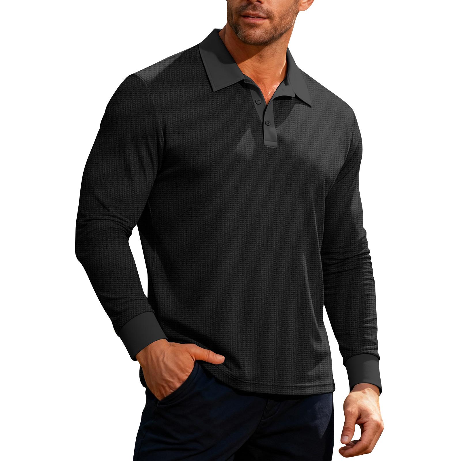 Men s -color Casual Sporty Lapel Long-sleeved T-shirt Top XXXL чёрный