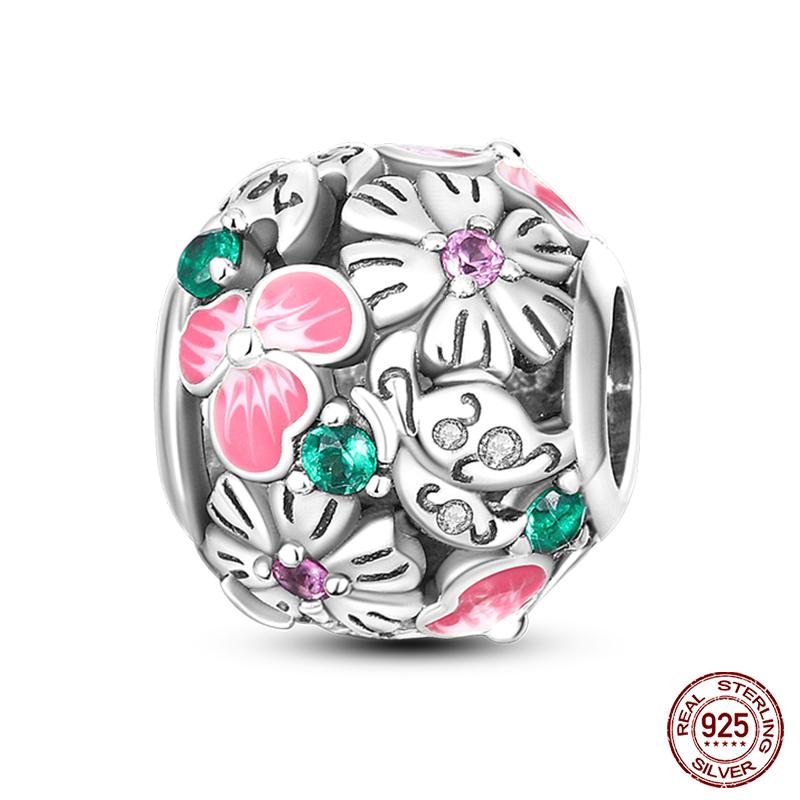 Copper Pink Collection Heart Shape Charm Beads For Brand Original Bracelet Diy Jewelry Gift