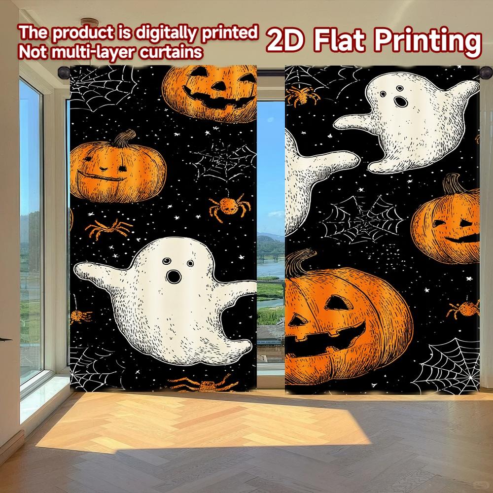 

Flat Printing Curtains Without Rod Halloween Ghosts Pumpkins April Fools Is Day Festival Fashion Set Of 2 Made Polyester W100*H70(CM)-Rod Pocket&1PCS
