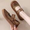 Handmade Light Luxury Retro Fashion Genuine Leather Hollowed Out Cowhide Sandals - Velcro Flats Women's Shoes