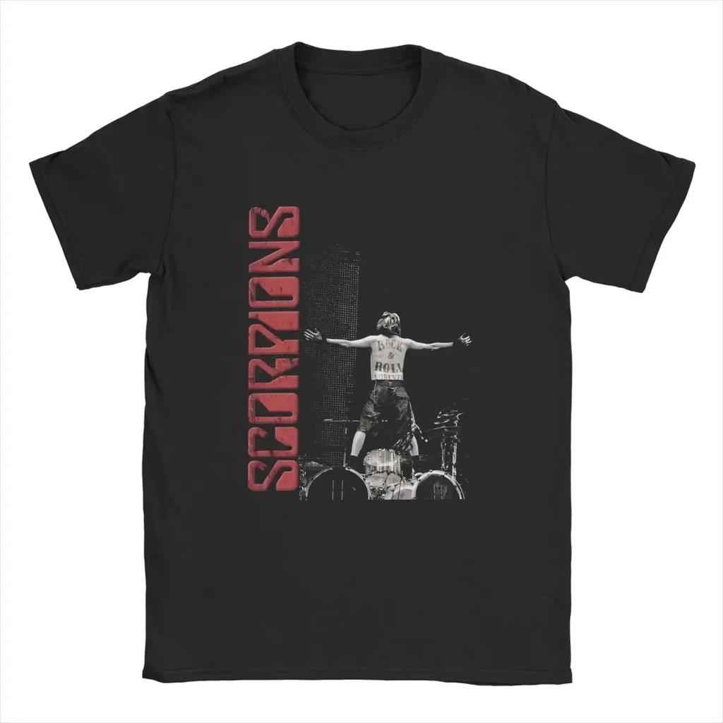 Men Scorpions Rock Band T Shirt Music Concert Tour Pure Cotton Merchandise Fashion Short Sleeve Crewneck Tee Unique TShirt