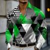 Men's Geometric Color Block Grid  Plaid Shirt Long Sleeved Fashion Casual Vacation Daily Wear Turndown 3D Print Button Up Shirts
