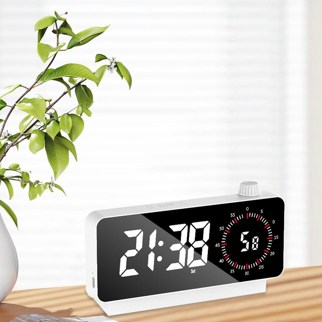 LED Digital Alarm Clock Portable Mirror for Table Home Decoration White