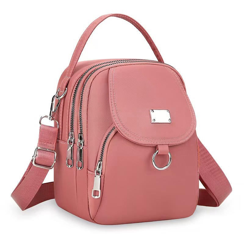 Lightweight Nylon Women's Crossbody Bag Casual Mini Handbag with Multiple Zip Compartments Detachable Shoulder Strap Bag
