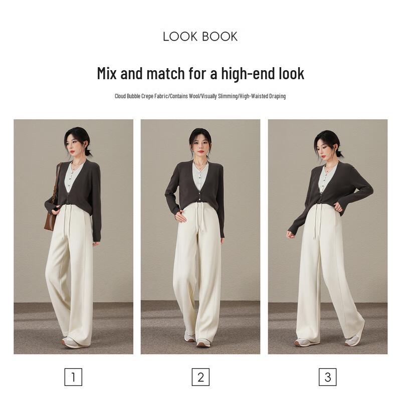 HSTYLE Women's High-Waist Wool Blend Wide-Leg Pants