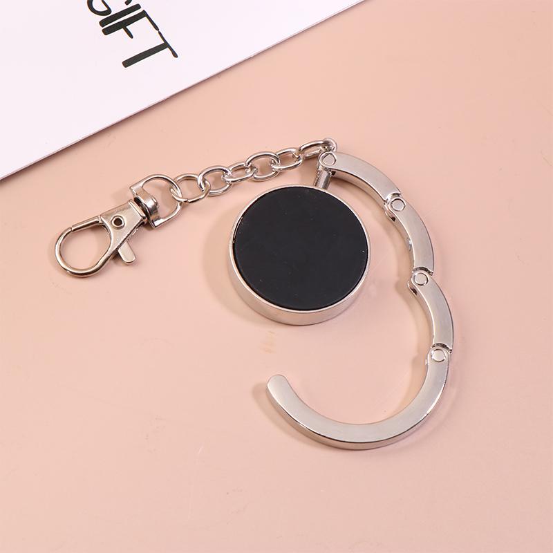 Simple Round Metal Folding Bag Hook Holder Portable Handbag Hooks Keychain Table Side Hangers Multipurpose Non-Slip Hook