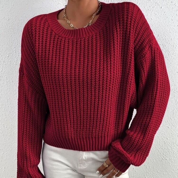 Loose Sexy Sweater Fashion Women Casual Sweater Autumn And Winter O-neck Long-sleeve Pullover Short Tops Elegant Shirt 28481