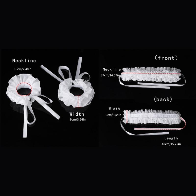 Elizabethan Ruffle False Collar Victorian Style Neck Ruff and Wrist Cuffs Set for Halloween Cosplay Costume Accessories