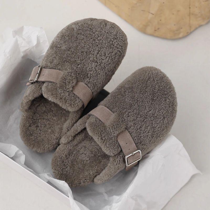 Thick-soled versatile Birkenstock slippers women's baotou in autumn and winter 2025 new felt suede one-pedal wool muller shoes