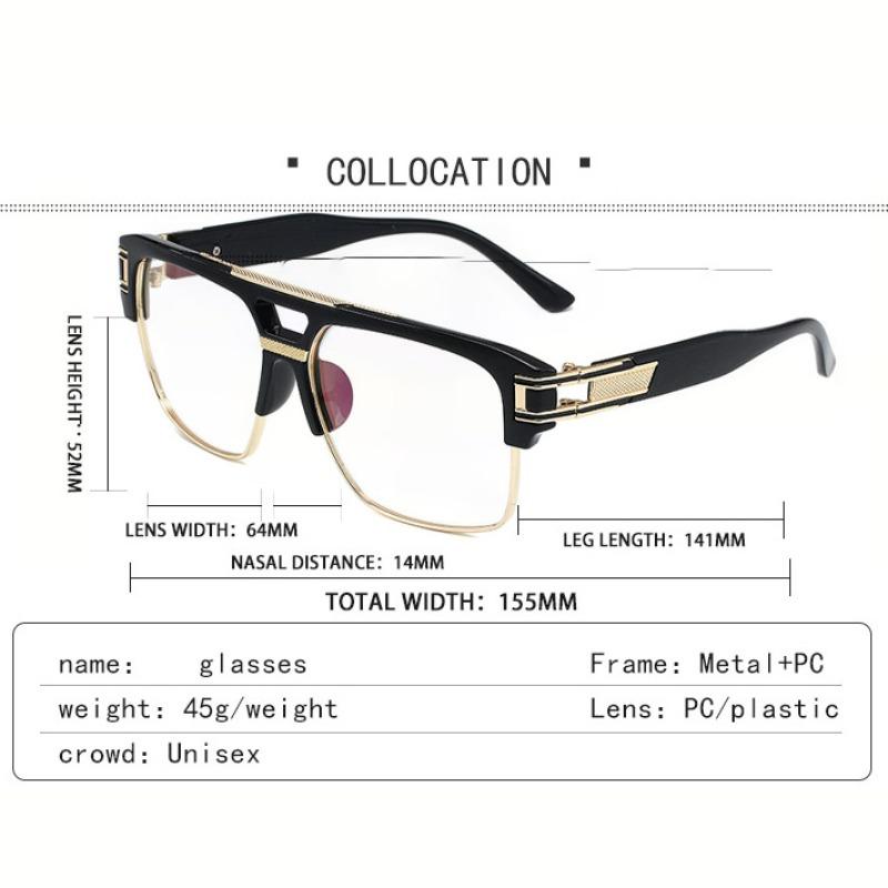 Non-polarized Square Sunglasses for Men Classic Oversized Sun Glasses Retro Semi Rimless Metal Frame Retro Eyeglasses Women