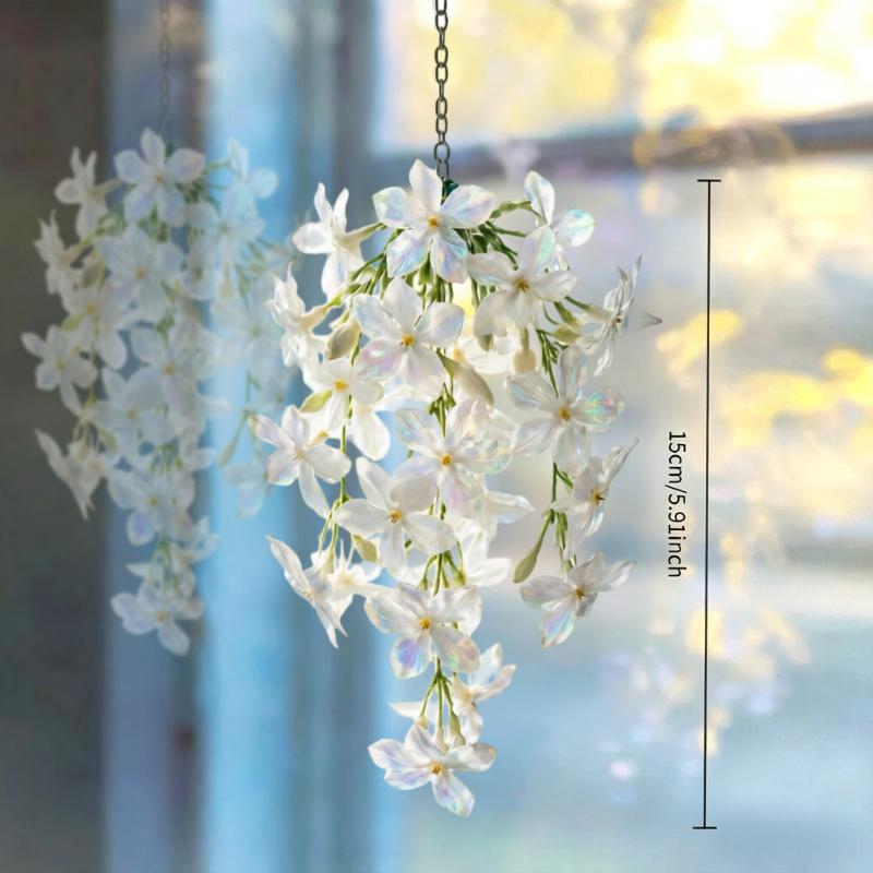 Colored Wisteria Branch Flower Ornament 2D Acrylic Light Collecting Window Hanging Decor for Home Study Bedroom Wall Decoration 1PCS