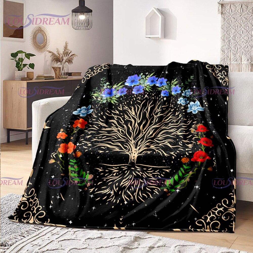 Celtic Style Tree of Life Blanket Tree of Life Wiccan Flannel Blanket Soft Warm Blanket Couch Bed Chair Decor Camping Gifts