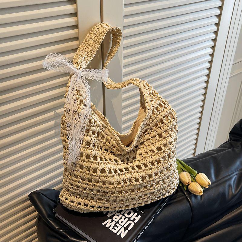 

Popular Thailand Woven Bag Women s 2025 New Super Fire Straw Woven Shoulder Bag Sanya Seaside Vacation Tote Bag Rice White