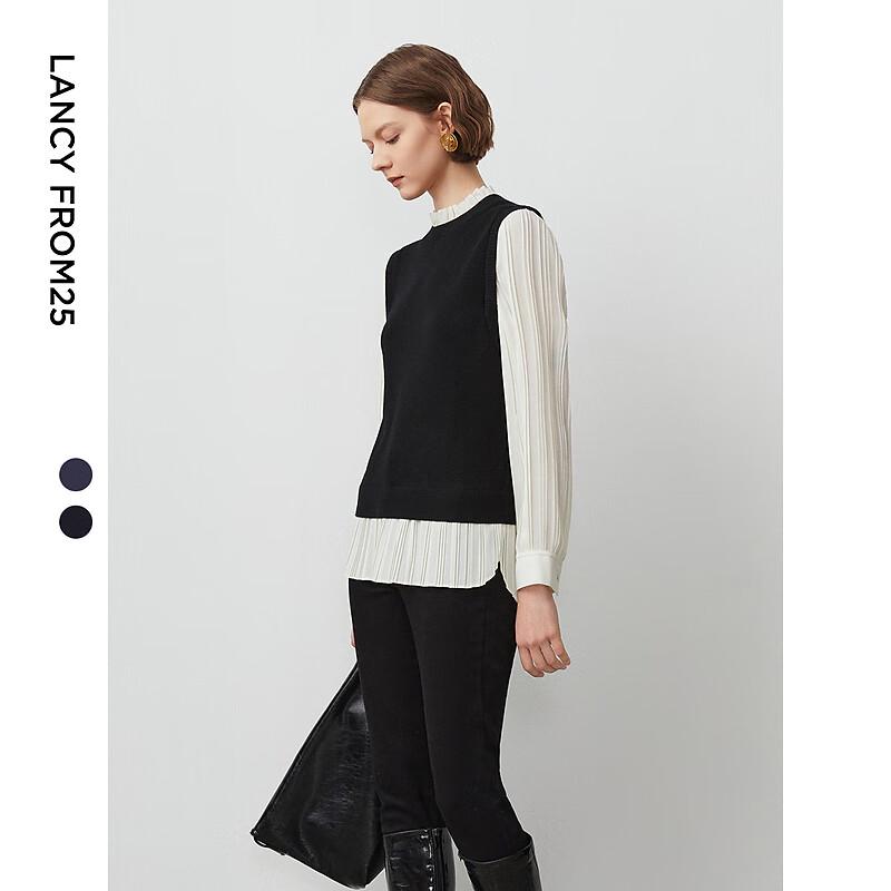 

LANGZI Women s Faux Two-Piece Wool Knitted Base Layer Sweater S