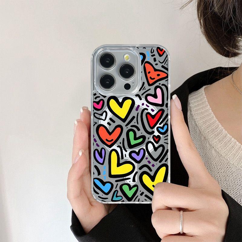 

Красочный чехол для iPhone с сердечком: Совместим с iPhone 17, 16 Pro Max, 15, 14 и 13. Креативный магнитный жесткий чехол. iPhone 15 Pro Max